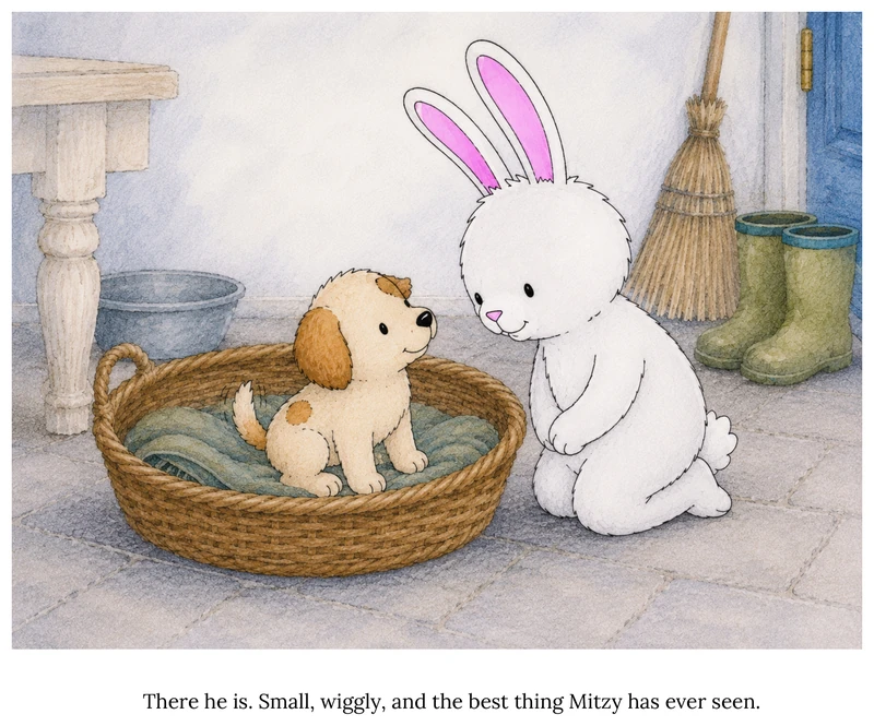 A page from Mitzy and the Trouble with the New Puppy